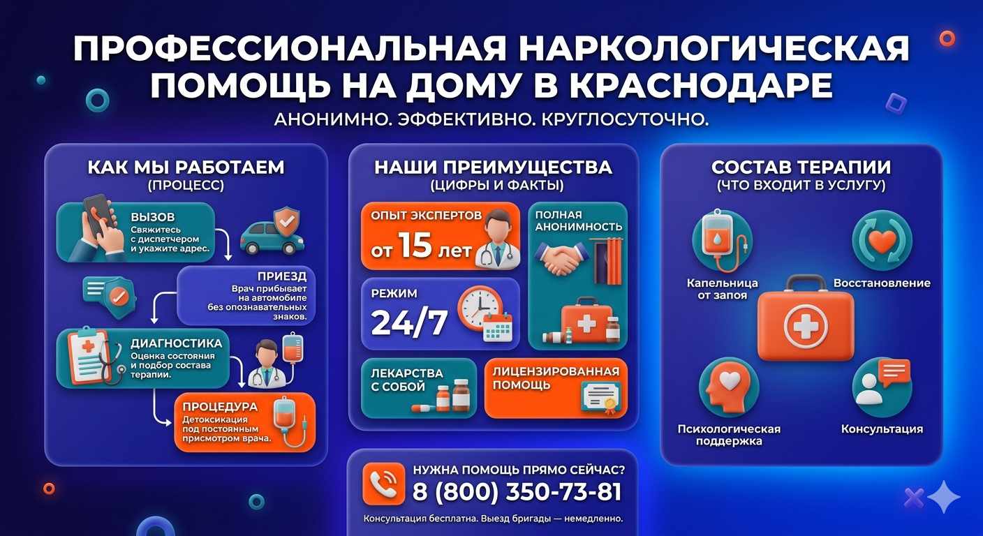 Инфографика о принципах лечения алкоголизма на дому в Стройкерамике: этапы вызова нарколога, преимущества анонимной детоксикации и состав медицинской помощи.